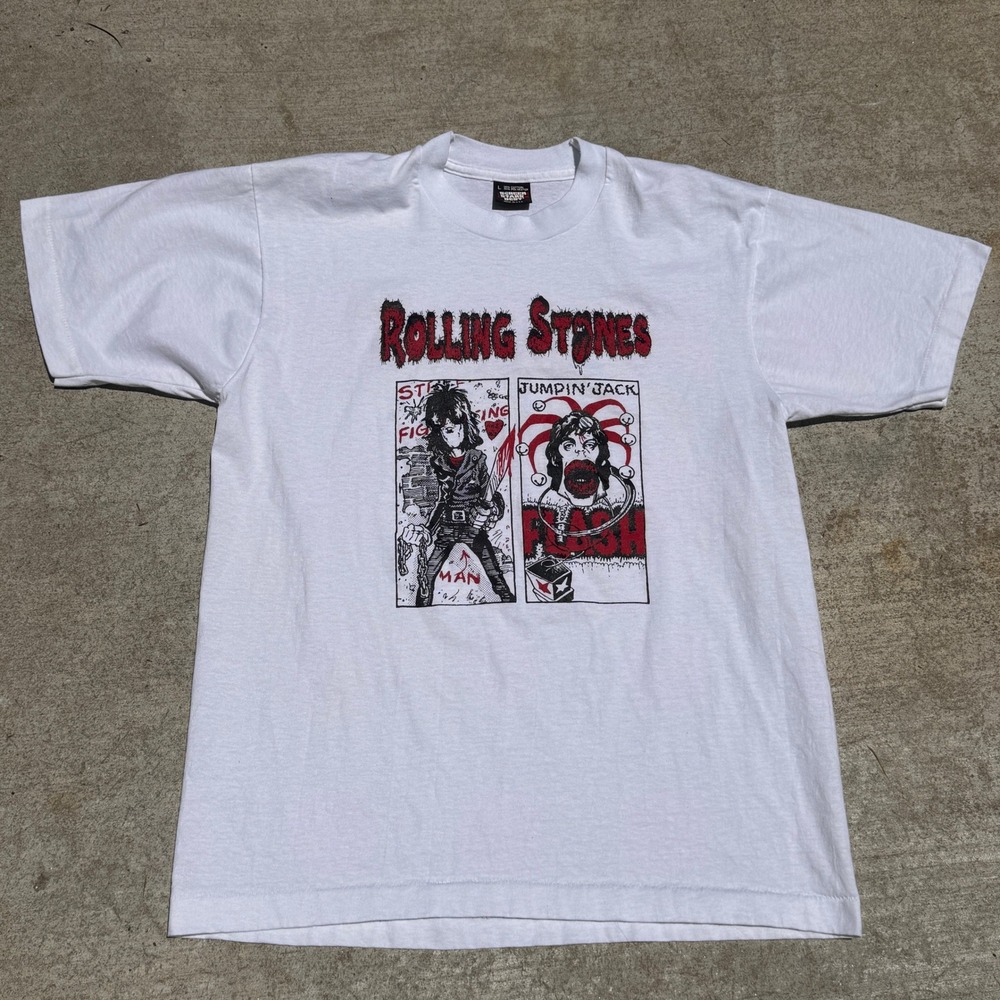 Vintage RARE 90s Rolling Stones Mick Jagger Comic Shirt White Single Stitch USA